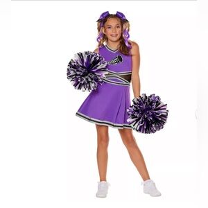 Purple Cheerleader Costume with Pom Poms